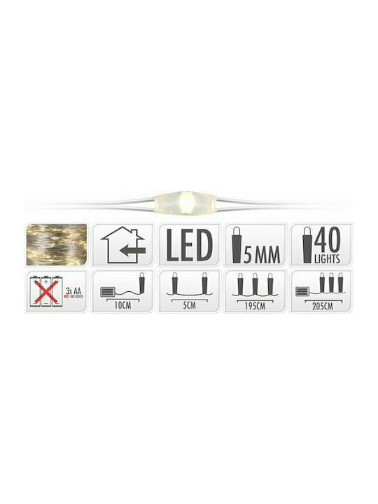 40 Λαμπάκια LED 2μ. Θερμό Λευκό Μπαταρίας σε Σειρά