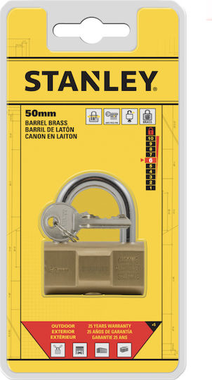 Stanley Padlock Brass with Key 50mm 1pcs