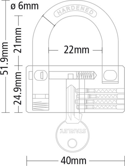 Stanley Steel Padlock Brass with Key 40mm 1pcs