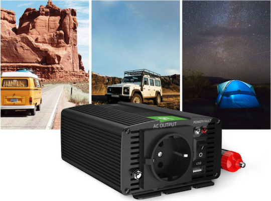 Green Cell Pro Green Invertor Auto Modificat Sine Wave 300W pentru Convertirea 24V DC în 230V AC cu 1xUSB