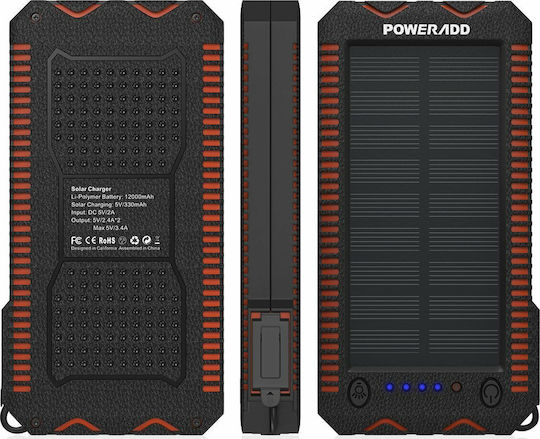 Poweradd Apollo 2 Solar Power Bank 12000mAh 18W cu 2 Porturi USB-A Negru