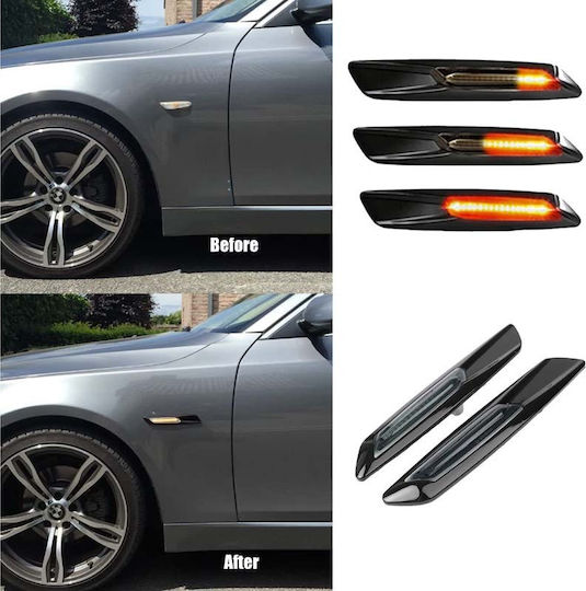 Тъмно Тонирани LED Flash БМВ Серия 1 E81 / E82 / E87 / E88 / X3 E83 / F10 Look Led Dynamic Гланцирано Черно Тъмно Тонирани 2 Бройки