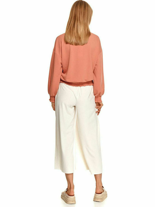 Top Secret Women's High-waisted Fabric Trousers with Elastic Beige