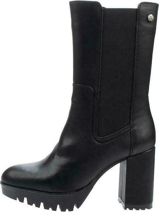 Xti Leather Women's Ankle Boots with High Heel Black