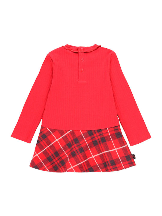 Boboli Kids Dress Checked Long Sleeve Red