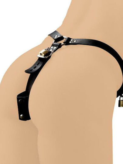 XR Locking Male Anal Plug Harness Ring Schwanz Leder mit Analplug Schwarz