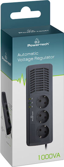 Powertech PT-AVR1000I Compact Σταθεροποιητής Τάσης 1000VA με 3 Πρίζες Ρεύματος