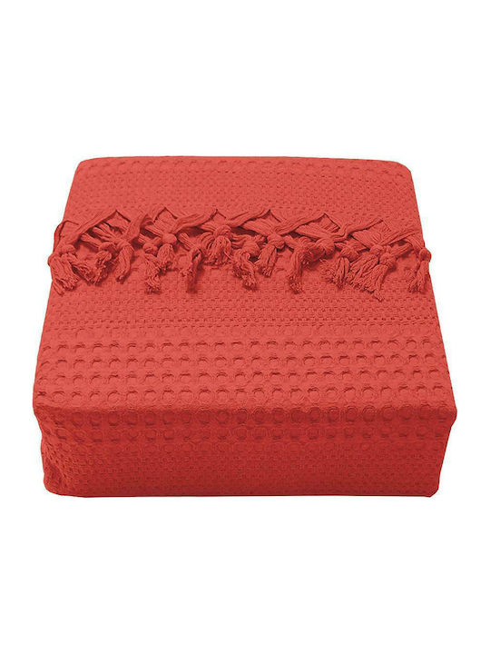 Lino Home Safari Κουβέρτα Πικέ Υπέρδιπλη με Κρόσσια 220x240εκ. Red