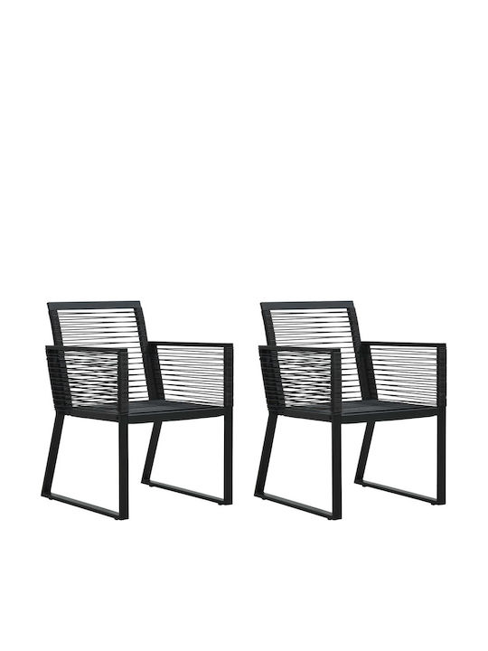 Scaun de exterior Rattan Negru 2buc 57x53x78cm