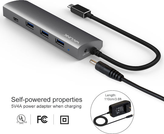 Wavlink UH3047C1 Hub 4 Θυρών USB 3.0 με σύνδεση USB-C Γκρι