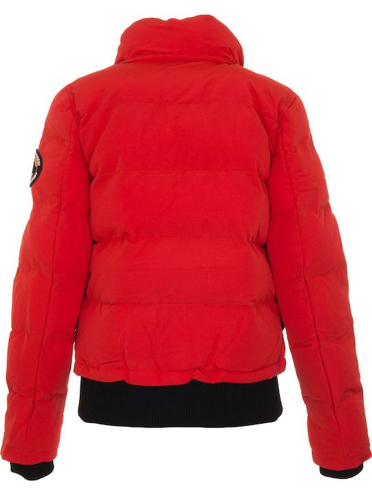 Everest Kurz Damen Puffer Jacke mit pelziger Kapuze für Winter Rot