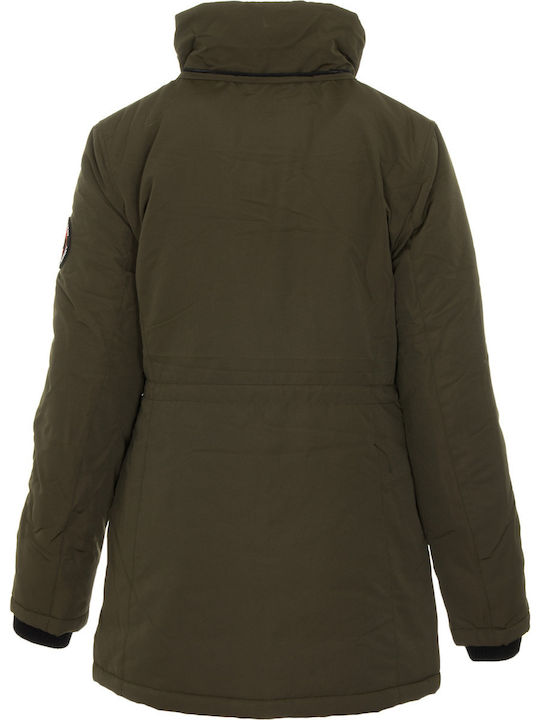 Everest Lang Damen Parka Jacke mit pelziger Kapuze für Winter Khaki