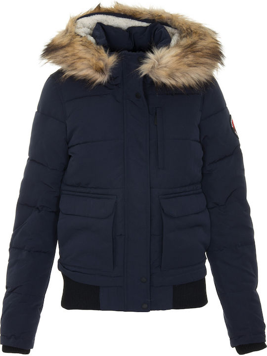 Everest Women's Short Puffer Jacket for Winter with Hood Navy Blue