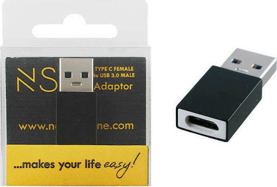 NSP Μετατροπέας USB-A male σε USB-C female Black Ασημί 1τμχ