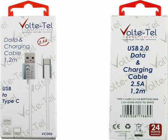 Volte-Tel USB 2.0 Kabel USB Typ-C männlich - USB-A Weiß 1,2 m