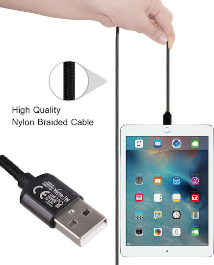 Volte-Tel Braided / Magnetic USB 2.0 Cable USB-C male - USB-A Μαύρο 1m 8228445
