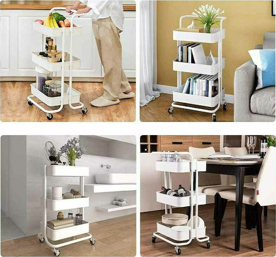 Vesta Home Τρόλεϊ Κουζίνας Μεταλλικό 3 Θέσεων Λευκό 43x34x85.5cm