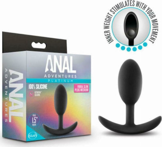 Blush Anal Adventures Platinum Silicone Vibra Slim Plug Πρωκτική Σφήνα Medium Medium Μαύρη 10.1cm