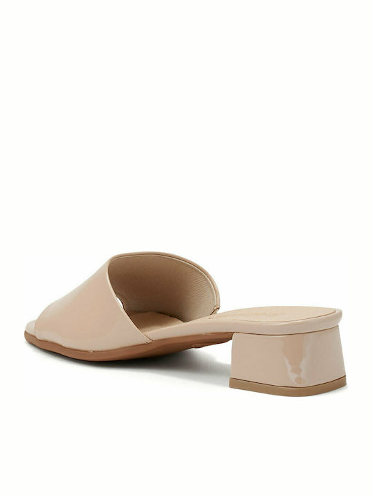 Mules with Chunky High Heel in Beige Color