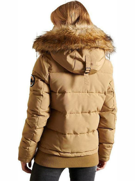 Everest Kurz Damen Puffer Jacke mit pelziger Kapuze für Winter Camel