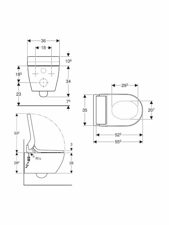 Geberit Aquaclean Tuma Classic Wall-Mounted Toilet that Includes Soft Close Cover White Geberit Aquaclean Tuma Classic Wall-Mounted Toilet that Includes Soft Close Cover White