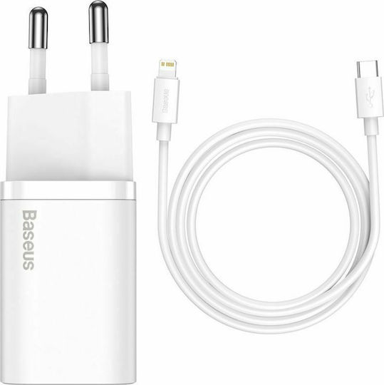 Baseus Charger with USB-C Port and Cable USB-C - Lightning 20W Power Delivery Whites (Super Si)