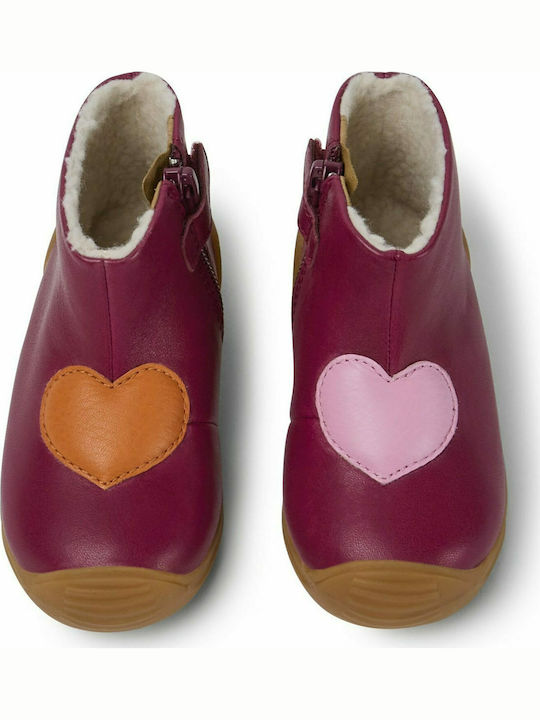 Twins Leather Kids Boots with Zipper Burgundy
