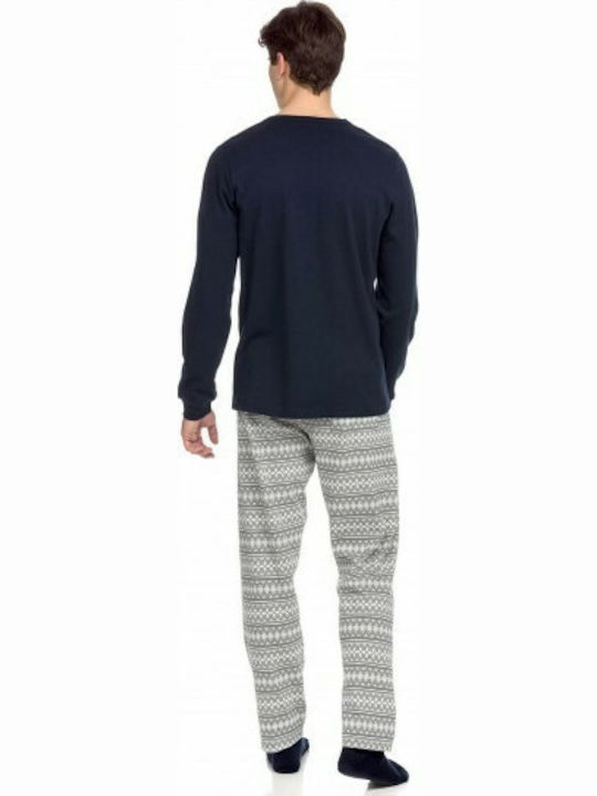 Vamp Men's Winter Cotton Pajama Pants Navy Blue