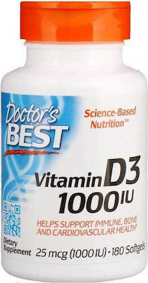 Doctor's Best Vitamin D3 Vitamina pentru Întărirea Sistemului Imunitar 1000iu 180 softgels