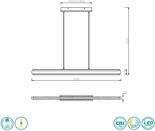 Trio Lighting Deacon Verstellbar Hängelampe Schwarz Schiene 110x6.5x150cm.