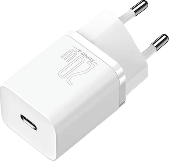 Baseus Charger Without Cable with USB-C Port 20W Power Delivery Whites (Super Si)