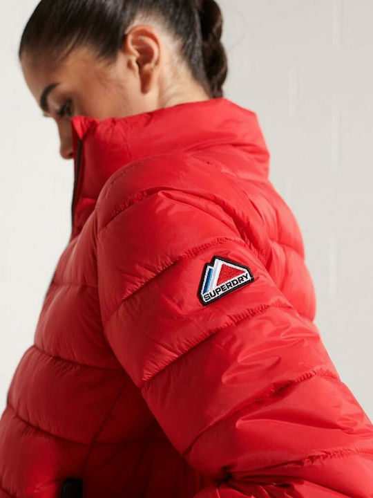 Fuji Κοντό Γυναικείο Puffer Μπουφάν για Χειμώνα Κόκκινο