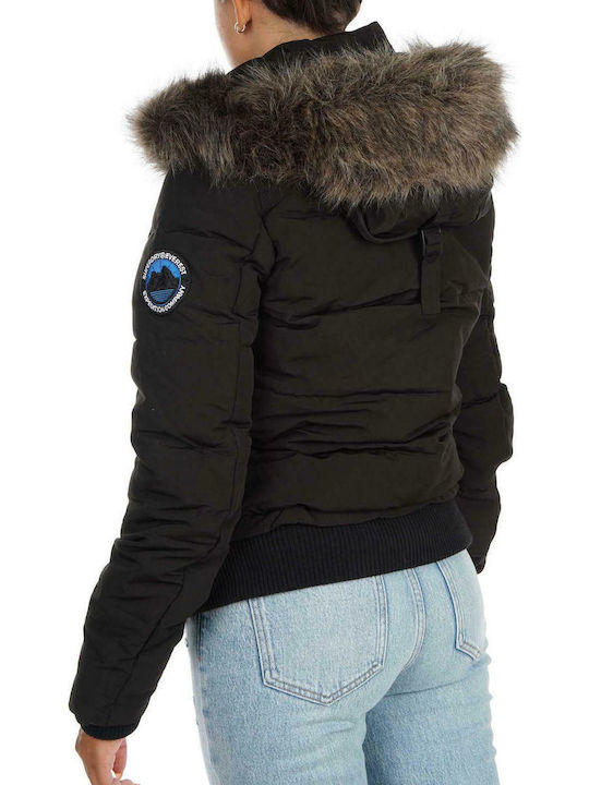 Everest Women's Short Puffer Jacket for Winter with Hood Black