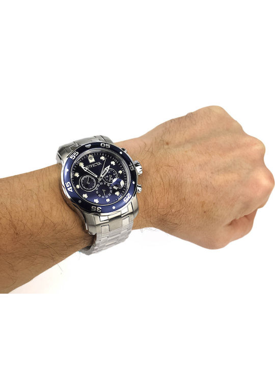 Invicta Pro Diver Ανδρικό Ρολόι 48mm Χρονογράφος Μπαταρίας με Ασημί Μεταλλικό Μπρασελέ