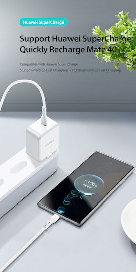 Dux Ducis Incarcător Fără Fir Cu Port USB-C 30W SuperCharge Livrarea Energiei Quick Charge 3.0 Alb C100