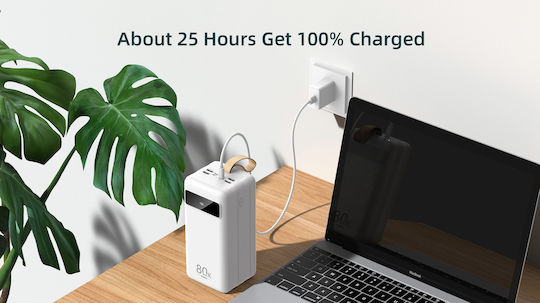 Remax RPP-266 Power Bank 80000mAh 22.5W με 4 Θύρες USB-A και Θύρα USB-C Power Delivery / Quick Charge 3.0 Λευκό