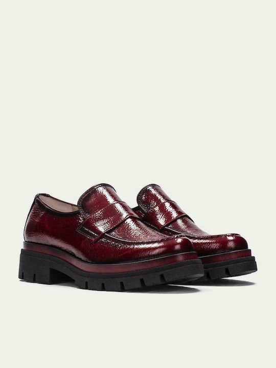 Hispanitas Alison Patent Leather Women's Loafers in Burgundy Color