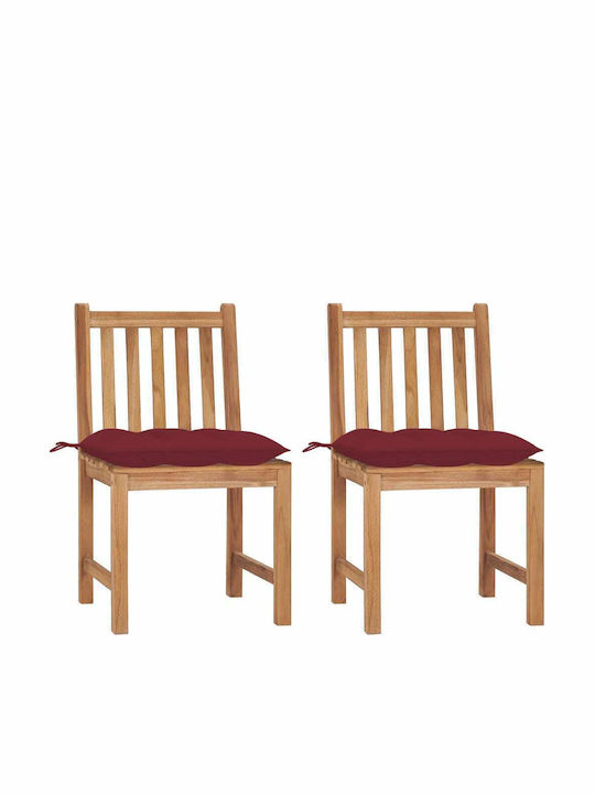 Outdoor Chair Wooden Natural - Bordeaux with Cushion 2pcs 50x53x90cm