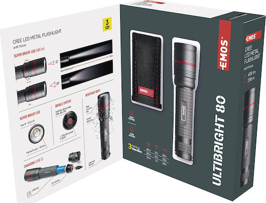 Emos Επαναφορτιζόμενος Φακός LED IP65 με Μέγιστη Φωτεινότητα 600lm