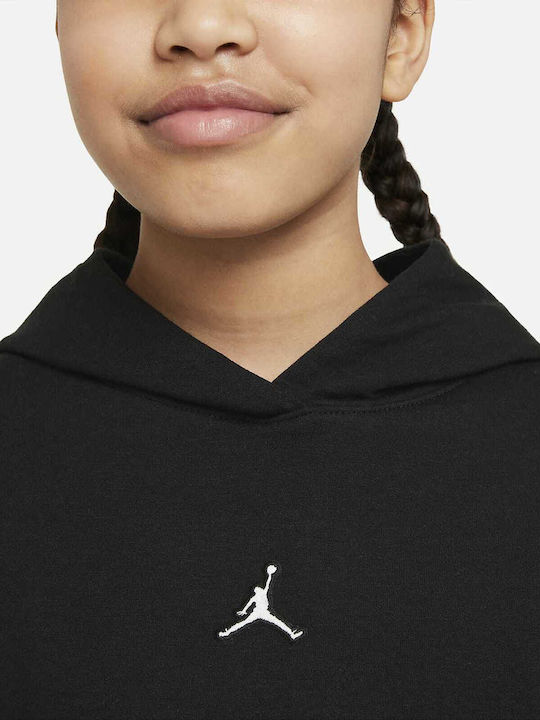 Fleece Hanorac Copii Cropped cu Glugă Negru Essentials