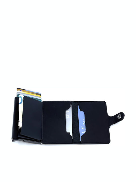 Leder Herren Geldbörse Karten mit RFID und Slide-Mechanismus Schwarz