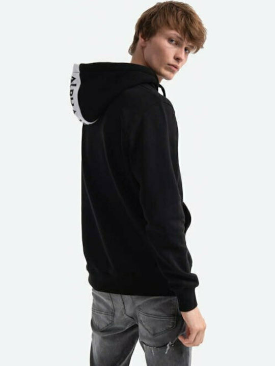 Red Stripe Sweatshirt with Hood Black