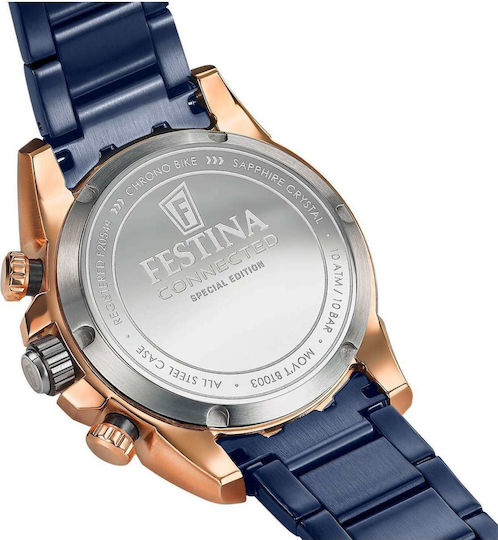 Festina Chrono Bike Hybrid Stainless Steel 45mm Waterproof Smartwatch (Blue Steel Bracelet)