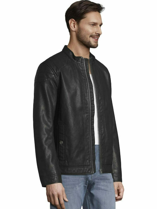 Faux Leather Jacket Biker Black
