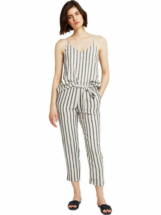 Women's Fabric Capri Trousers Striped Beige