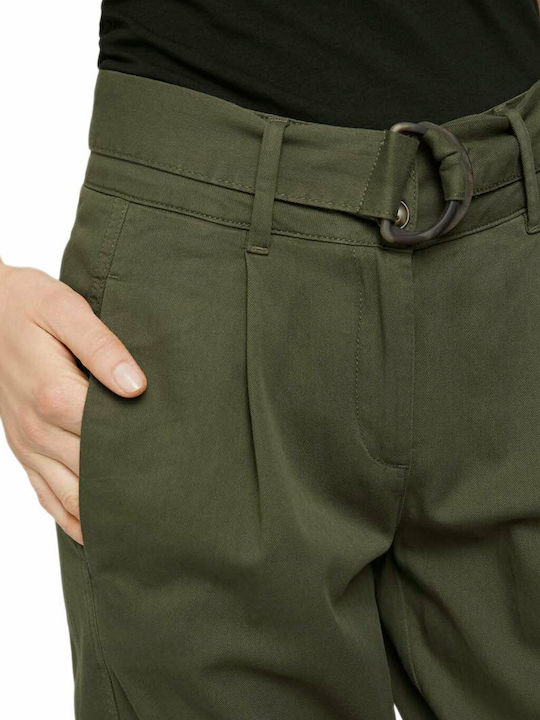Damen Stoff Capri Hose in Lockere Passform Grape Leaf Green