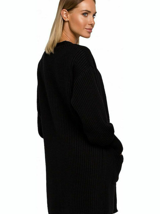 MOE M538 Long Women's Cardigan with Buttons Black MOE538