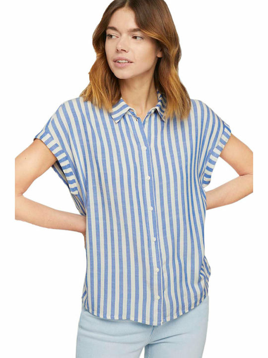 Women's Striped Short Sleeve Shirt Blue