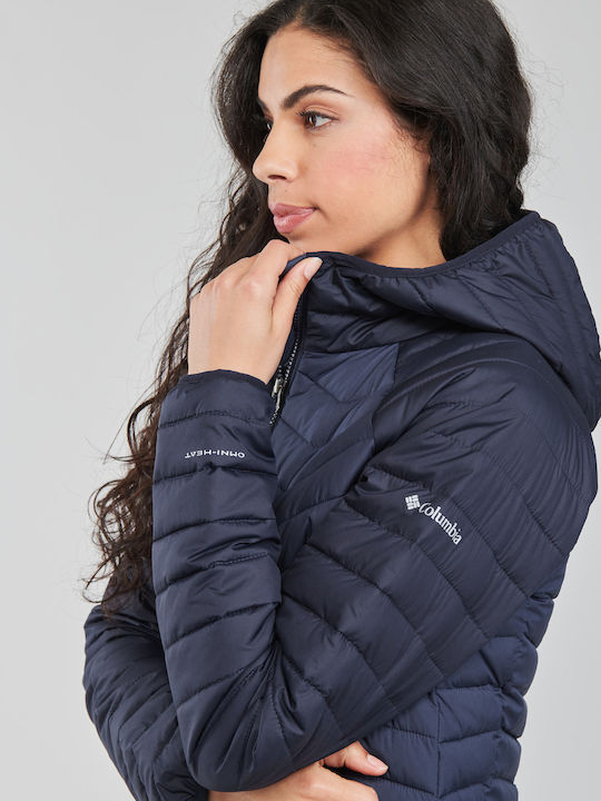 Powder Lite Women's Short Puffer Jacket for Winter with Hood Navy Blue