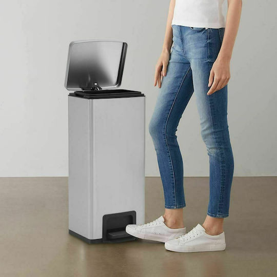 vidaXL Μεταλλικός Κάδος Απορριμμάτων με Πεντάλ 30lt Ασημί